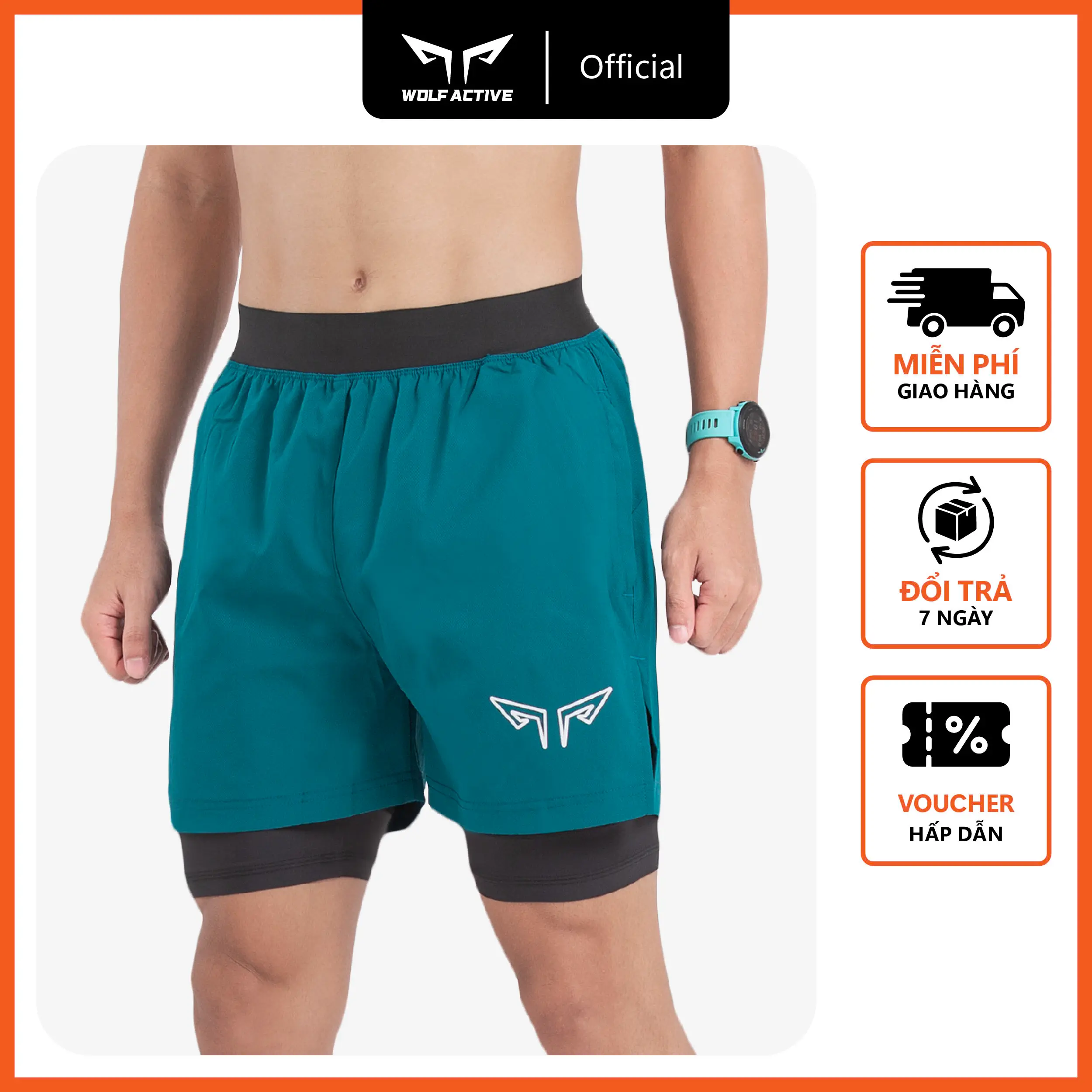 Quần 2 Lớp Chạy Bộ, Tập Gym Wolf Active Essential Run 110, Quần 2 Lớp Chạy Bộ, Tập Gym, Chất Vải Cao Cấp