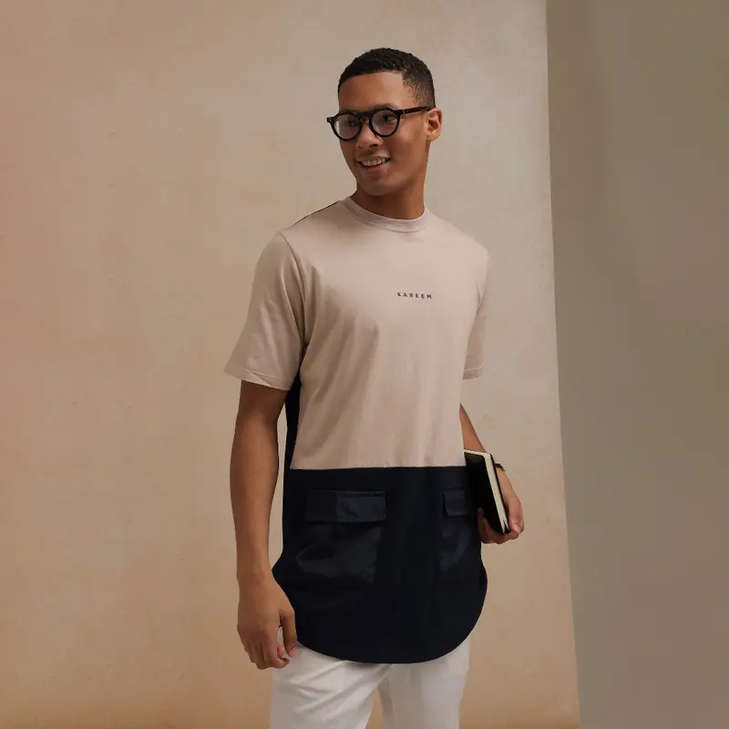 KAREEM SSK DOP KAOS KURTA LENGAN PENDEK Cream Grey 2