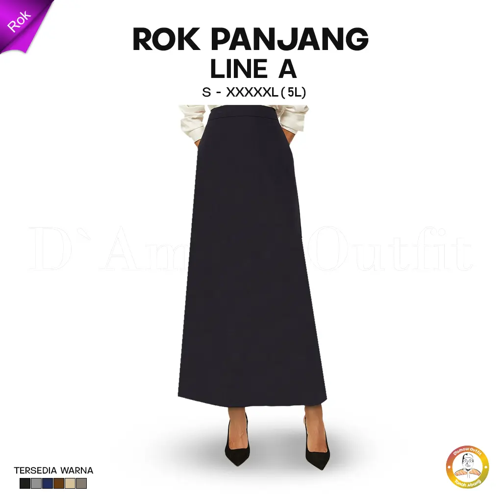 Rok Span Line A Panjang Wanita Formal Pakaian Kantoran Long Skirt Perempuan Kantor Polos Androk Bawahan  Kerja Cewek Dewasa Anak High Waist Korean Style Jumbo Premium Cewe Remaja Linen Casual Seragam Hitam Coklat Navy Melar Nyaman Abu Basic rok