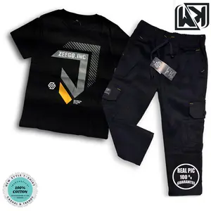 SETELAN BAJU ANAK LAKI LAKI CELANA PANJANG MOTIF TERBARU FASHION SET CARGO PANJANG HITAM PREMIUM 3-12 TH Termurah Di Indonesia