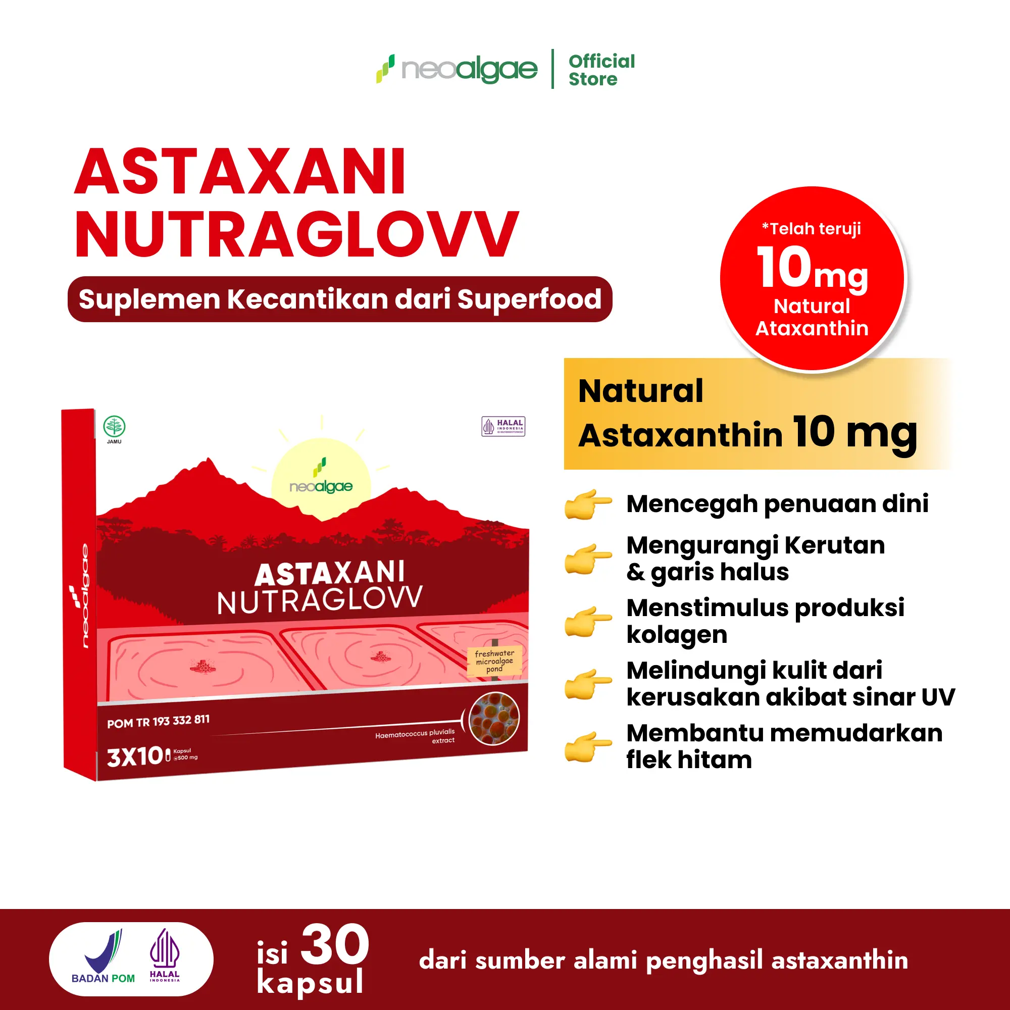 [PROMO GUNCANG 5.5] Suplemen Astaxani Nutraglow - Natural Astaxanthin 10 mg - Alami Mencerahkan Memudarkan Flek Hitam Mencegah Penuaan Dini Pada Kulit