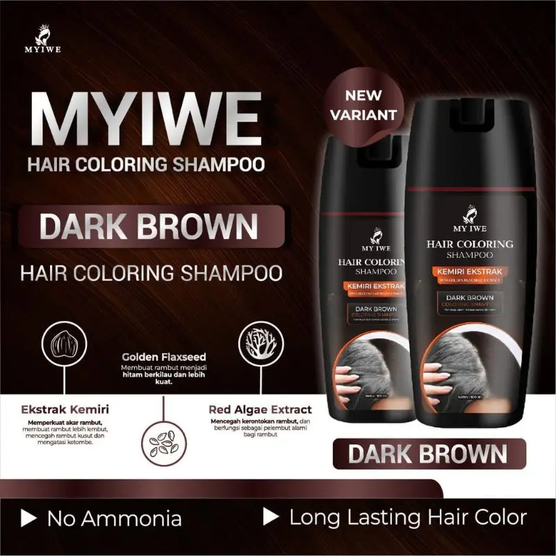 (DARK BRWON) Myiwe Hair coloring sampo penghilang uban rambut , beruban warna Coklat Brown Kering