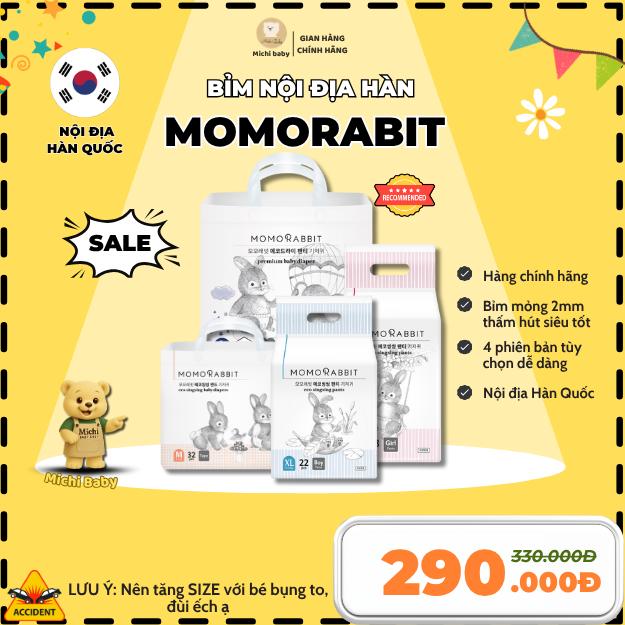 Bỉm MOMORABBIT Hàn Siêu Mỏng Thấm Hút Tốt Đủ Size - Michi Baby MC348