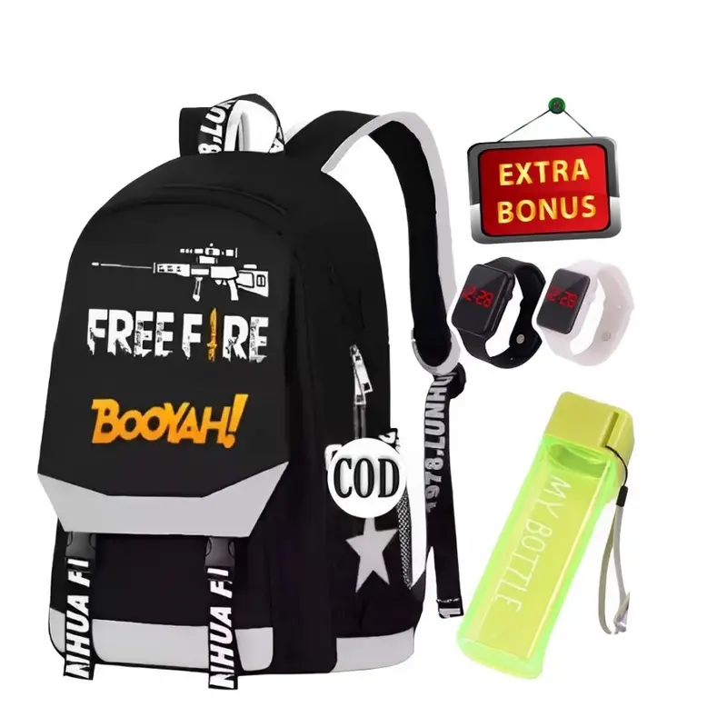 MODERN / tas ff boyah/evos mobillegend Kanvas free jam botol Hitam Setrip kuning abu Anak Led Sd Fashion 1