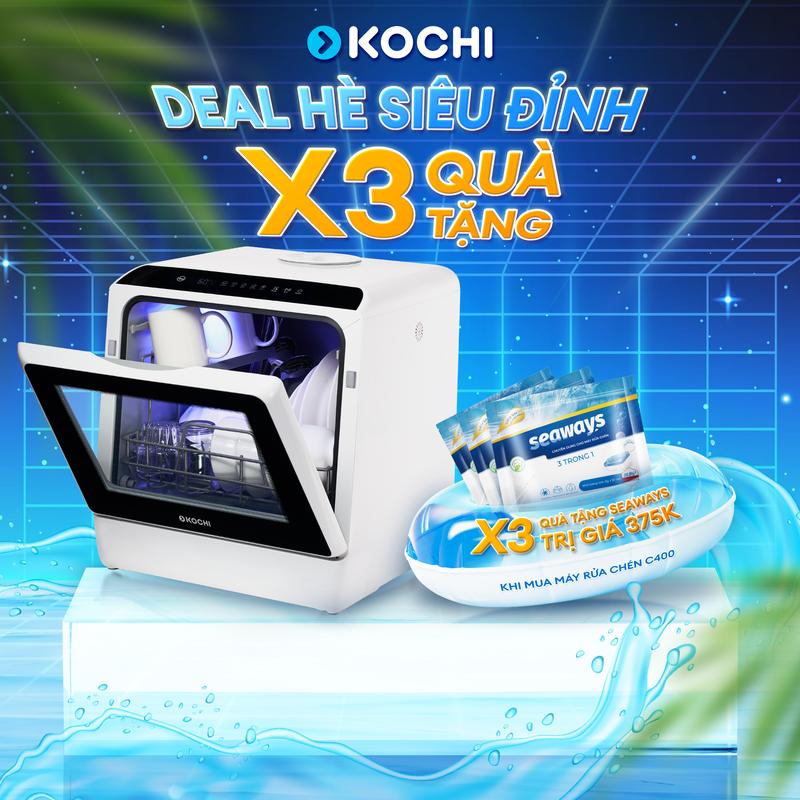 Máy rửa chén bát để bàn KOCHI C400 - Nhỏ gọn - Tiết kiệm năng lượng - 4 bộ - May Rua chen - Kochi vietnam - May rua bat - mini - Rửa nước nóng, Sấy và khử trùng - Làm Sạch hoàn hảo
