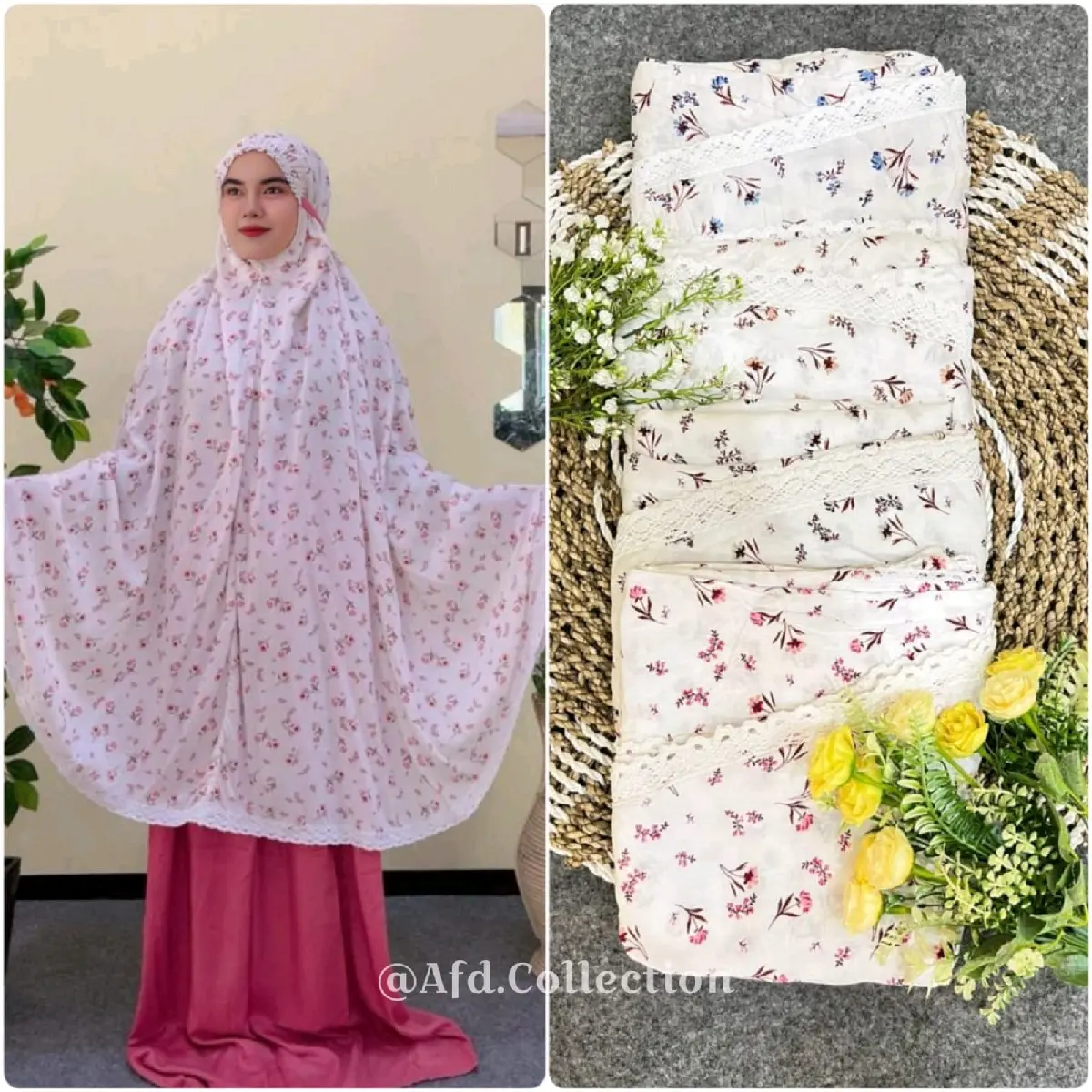 AFD 99 | Mukena Daily BEST SELLER 1 Mukena Rayon Dewasa Jumbo All Motif Free tas Rayon printing kerut kening Travel Friendly Atasan Panjang Dewasa Bagian Muka Renda