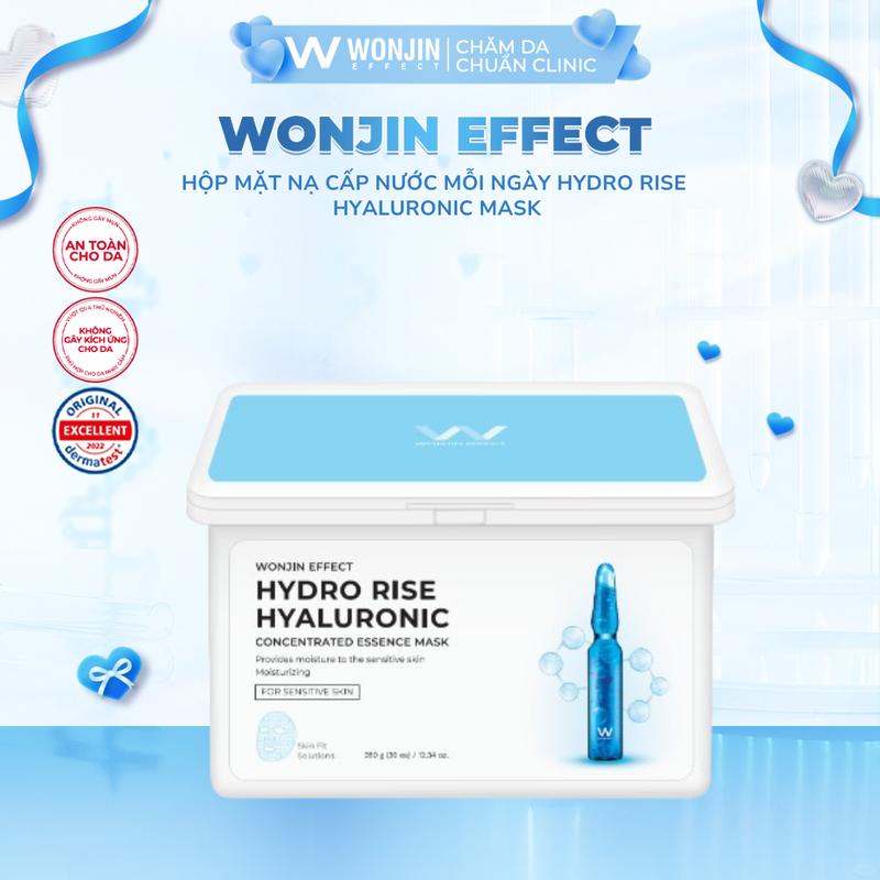 Hộp 30 Mặt nạ dịch truyền HA cấp nước dưỡng ẩm  WONJIN EFFECT HYDRO RISE HYALURONIC CONCENTRATED ESSENCE MASK 350g (hộp 30 Mask) [B1]
