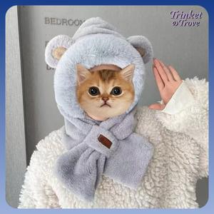 ชุดหมวกและผ้าพันคอสไตล์เกาหลีสำหรับผู้หญิงฤดูหนาวแบบใหม่ หนาอบอุ่น เหมาะสำหรับขี่จักรยานไฟฟ้า ป้องกันลม ปกป้องหู หมวกหมีพร้อมผ้าพันคอ