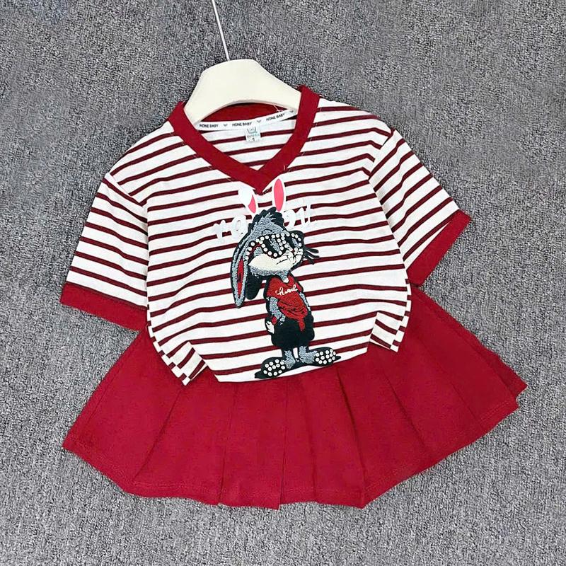 Set Váy Xếp Ly In Hình LABUBU H.H Hoạ Tiết Kẻ Cho Bé Gái Sz7-35kg Chất Liệu Tixi Có Lót Quần Trong