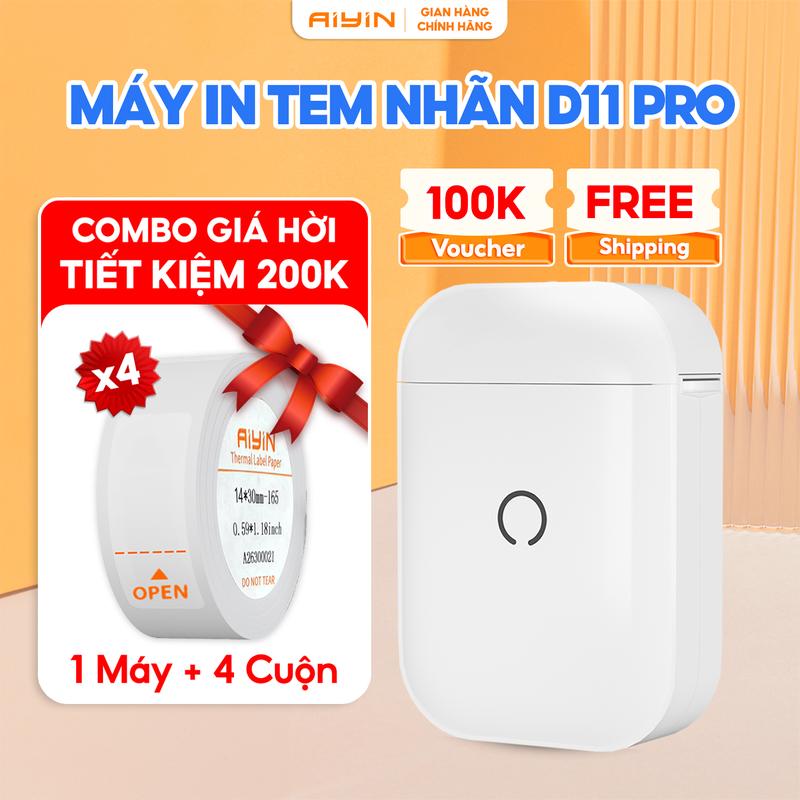 Máy in nhiệt mini AIYIN D11 Pro Kết Nối Bluetooth in tem mã vạch giá bán ghi chú logo,sticker tự thiết kế