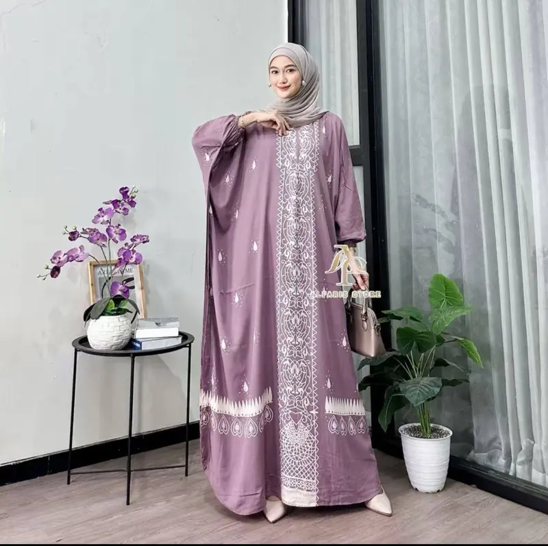 ￼Kaftan Motif Cunda Rayon Jumbo Ld 180 Kaftan Muslim Wanita Nyaman Tebal Gamis By Alinrafd 3