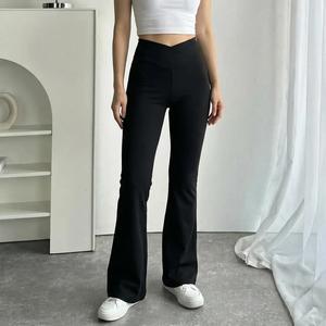 女性用のソリッドフレアレッグパンツ、カジュアルで快適なベルボトムパンツを毎日着用、レディース用のボトムスをすべての季節に