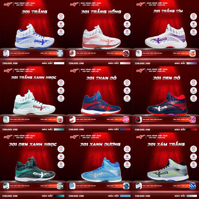 Giày Sao Vàng 301 - Giày Bóng Chuyền - Giày Thể Thao - Cày Sân Bê Tông Bền - Nhẹ & Êm