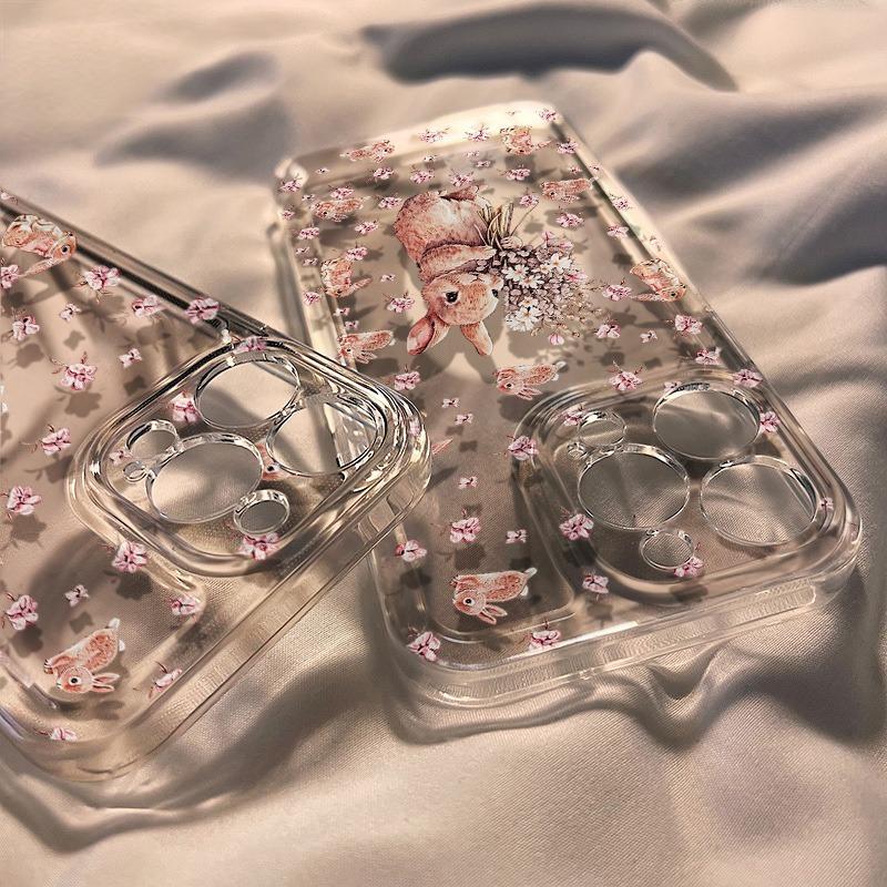 Ốp lưng trong suốt Cắt chính xác TPU mềm Sáng Tạo Chống rơi Bảo hiểm đầy đủ Ốp trong suốt Ốp điện thoại Họa tiết thỏ nâu cầm bó hoa cùng hoa hồng nhỏ Dành cho IP Mẫu