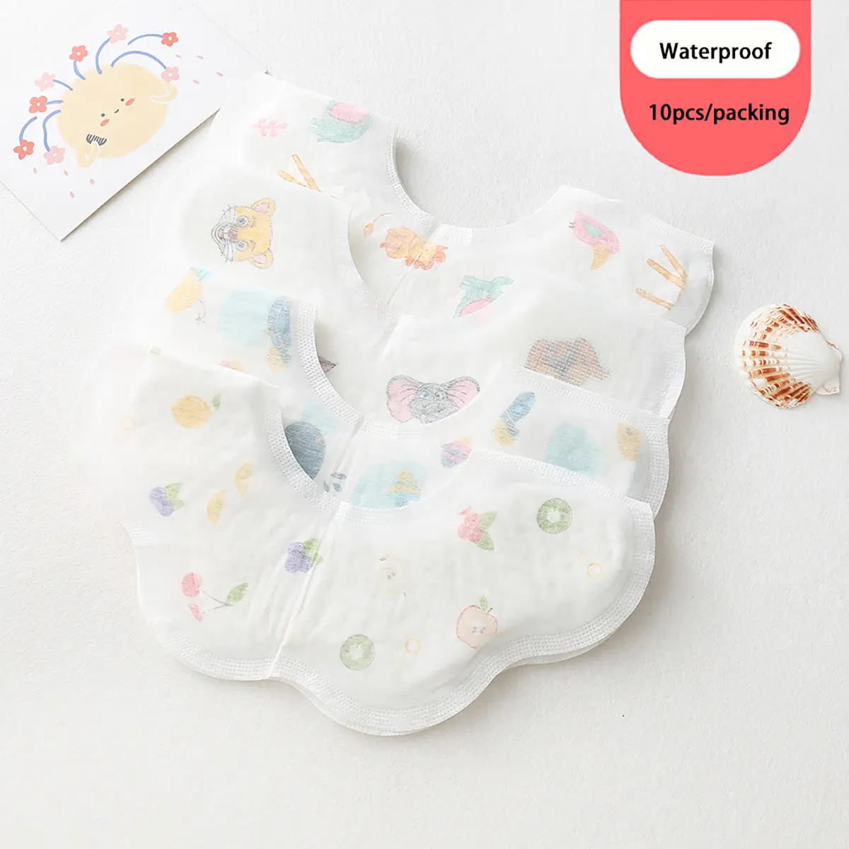 10pcs/pack Disposable Waterproof Petal Baby Bibs New Cartoon Fruit Outgoing Bib Newborn Burp Cloths for Boy Girl Feeding Saliva Towel