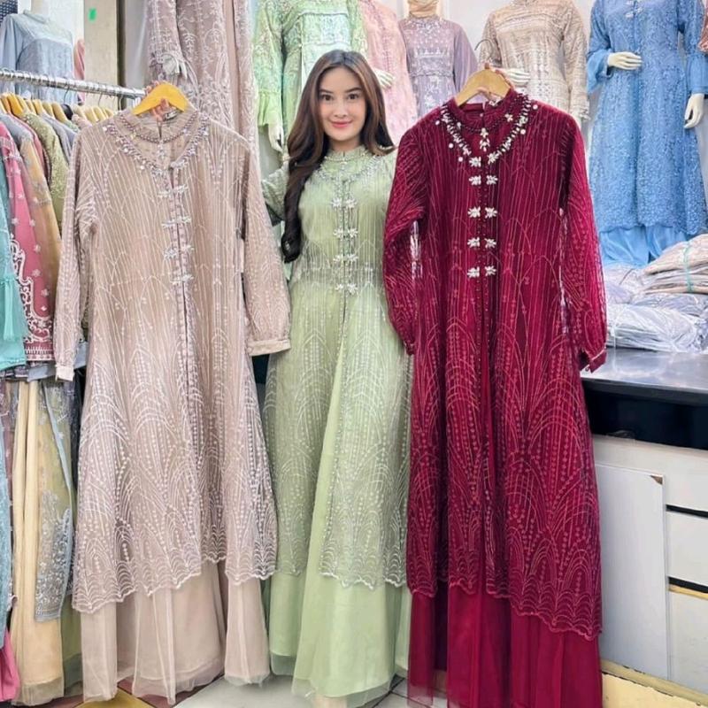 Ghalya Dress Versi 2 Satin Silk Lapis Tile mix brokat Payet || RONAACHRISS 1