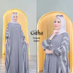 Terbaru Gamis Kaftan Jumbo Motif Githa Adem Cocok untuk dirumah atau untuk Pengajian
