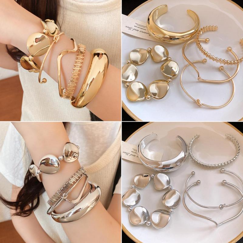 Set 5 Lắc Tay Nữ Xoắn Tròn Xếp Nếp Mở Điều Chỉnh Thời Trang Âu Mỹ Sang Trọng vongtay