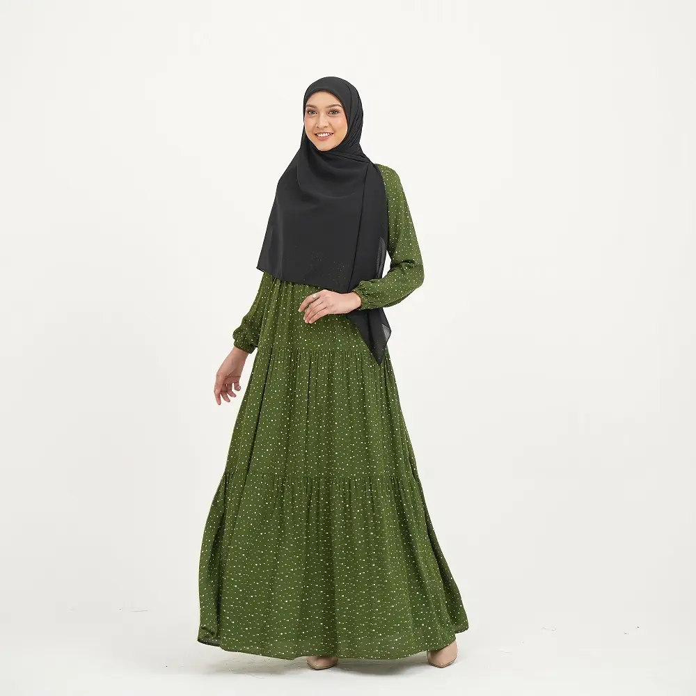 Dress Zamora Gamis Rayon Busui Size S - XL kantong karet Muslim Panjang Viscose Hitam Wanita