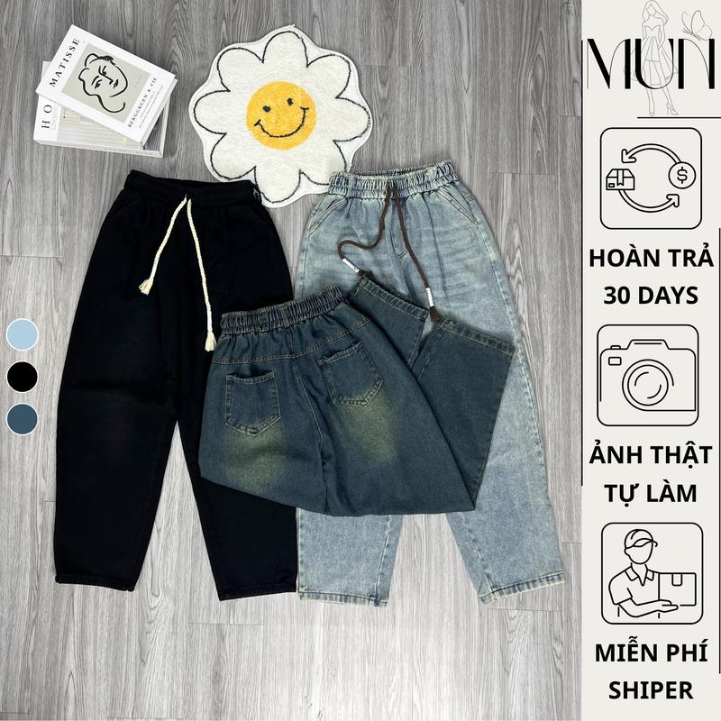 Quần Baggy Jean Nữ Bản Trơn Chất Dày Dặn Lưng Cạp Cao Hàn Quốc Đi Chơi, Làm, Học Đều Được - Thương Hiệu Mun 0