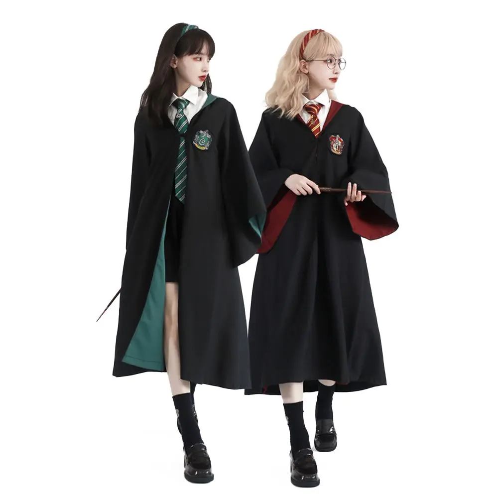 Kostum pesta IBeetag-Harry Potter untuk kanak-kanak dan orang dewasa, jubah, selendang, tali leher, tongkat berkilau, Sekolah Sihir, Gryffindor, Halloween dan Krismas, 4 helai Merah Hijau