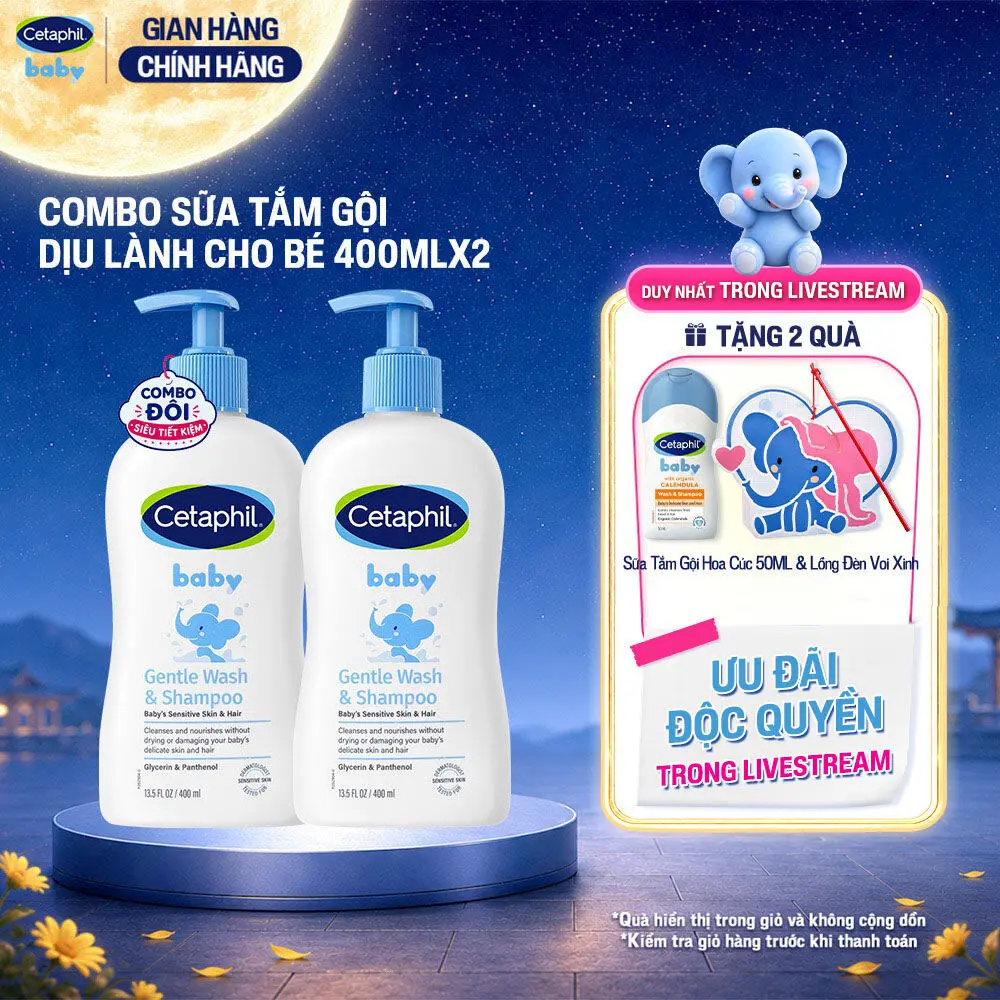 Combo 02 Sữa tắm gội dịu lành cho bé CETAPHIL BABY GENTLE WASH&SHAMPOO 400M