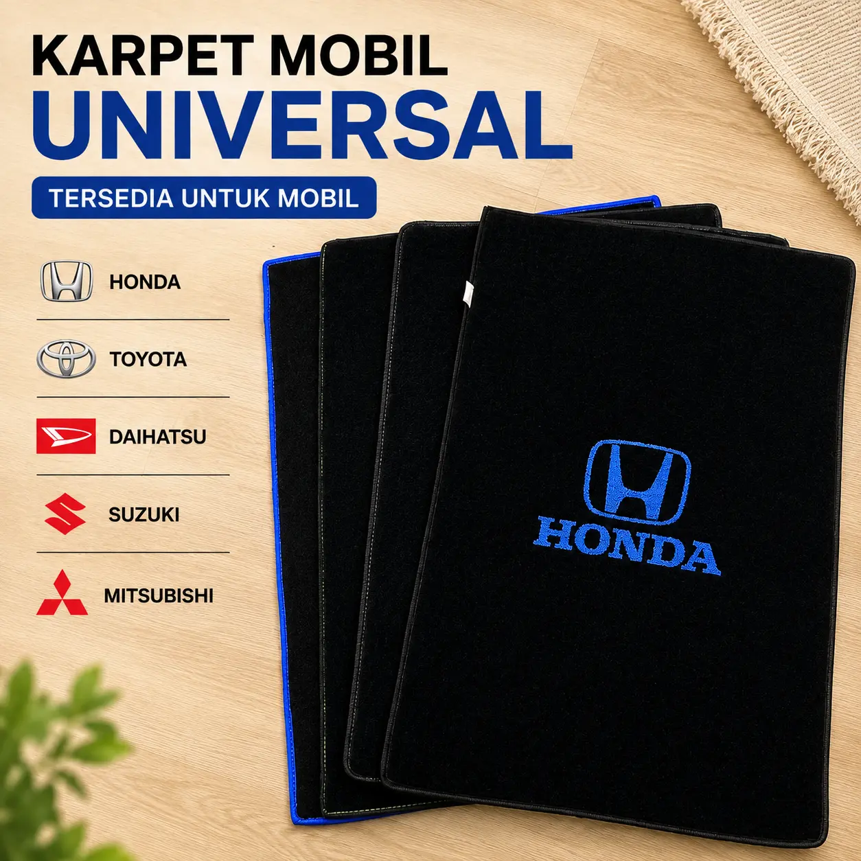Karpet Mobil Sepasang Kanan Kiri Anti Slip Alas Mobil Honda Toyota Mitsubishi Daihatsu Suzuki