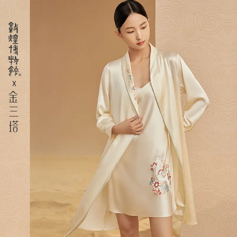 JINSANT Dunhuang Joint Women's Silk Nine Color Deer Mulberry Silk Single Robe Home Clothes Pajamas YSFCA107