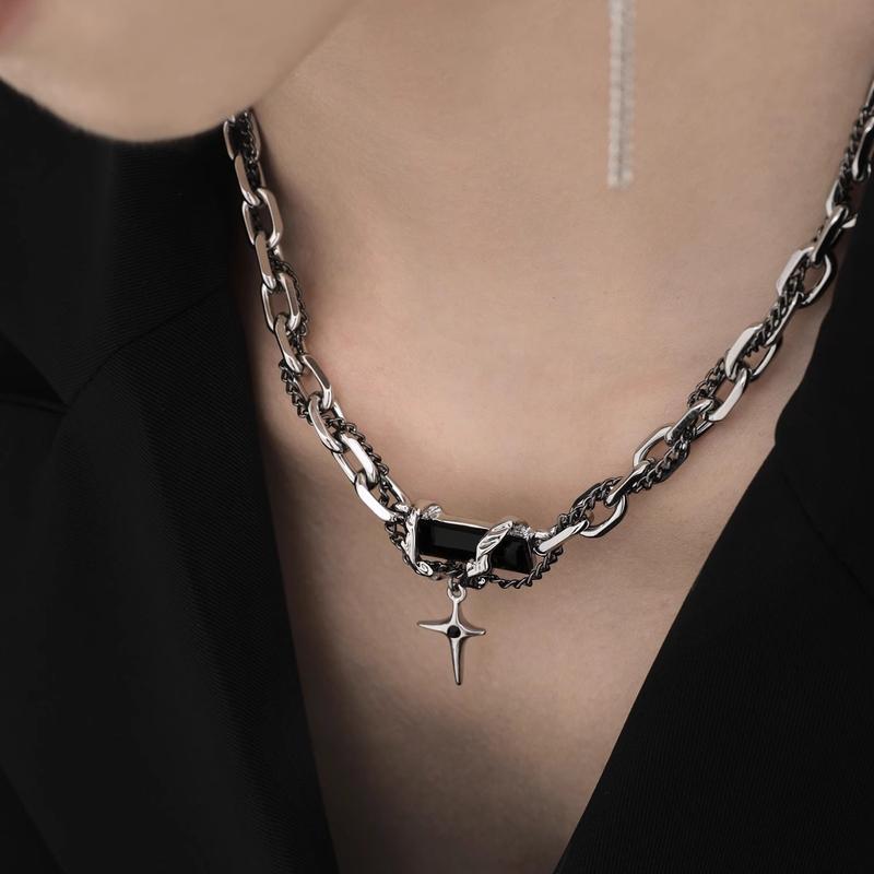 Vòng Cổ Ngôi Sao Mang, Màu Đen, Hai Lớp, Làm Bằng Thép Titan, Thích Hợp Cho Các Bữa Tiệc, Quà Tặng Cho Nam Và Nữ Phong Cách Hip Hop