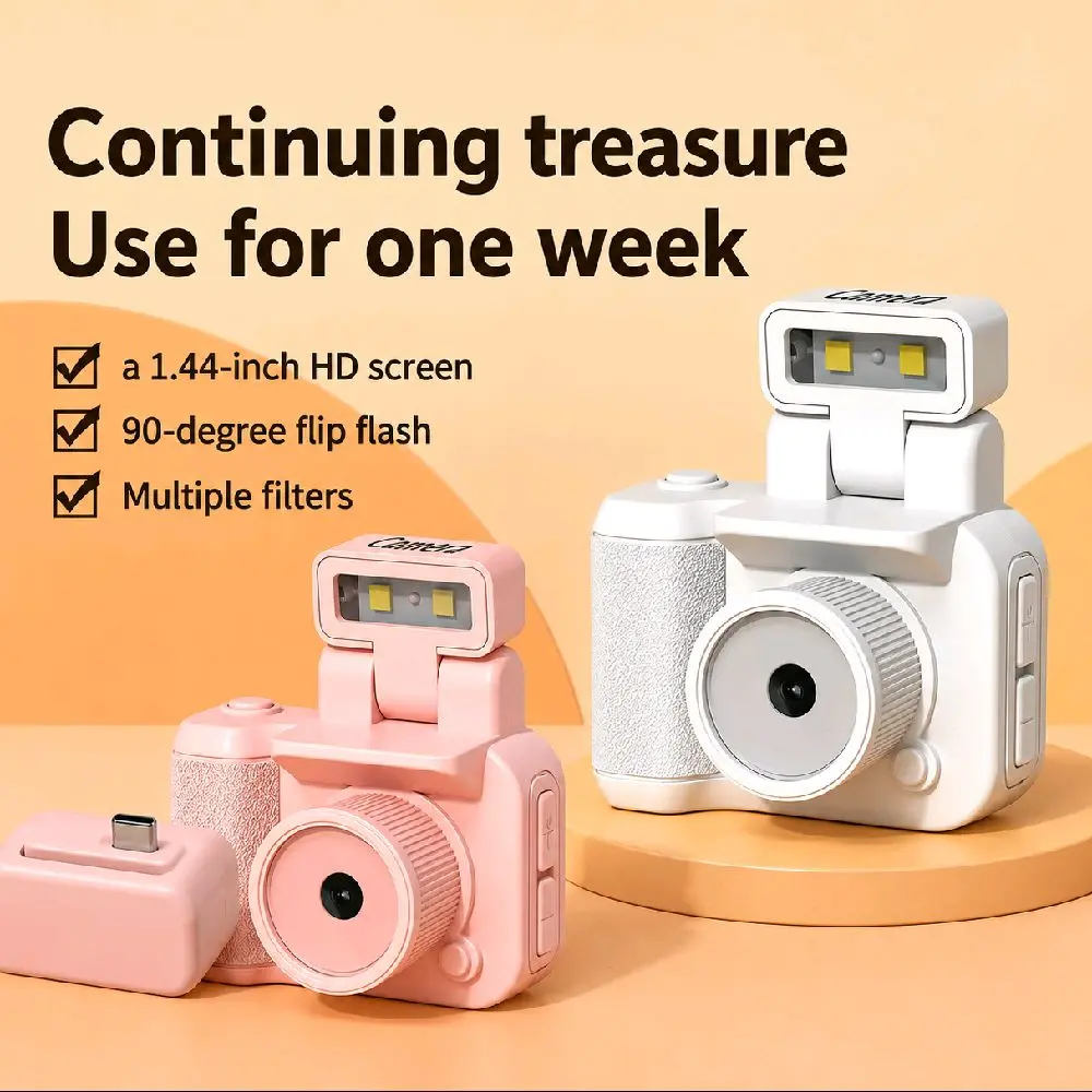 Kamera Anak Digital Traveling Y4000 1080P Full HD 1.44 Inch 480 mAh Mainan Edukasi Retro Compact dengan Lampu Flash & Kartu Memori 16 GB - Camera Pink Lucu