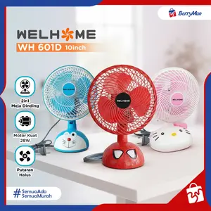 Kipas Angin Meja Dinding Karakter 2 In 1 Welhome WH-601D Desk Fan 10 Inch Motor Kuat 28W Putaran Angin Halus