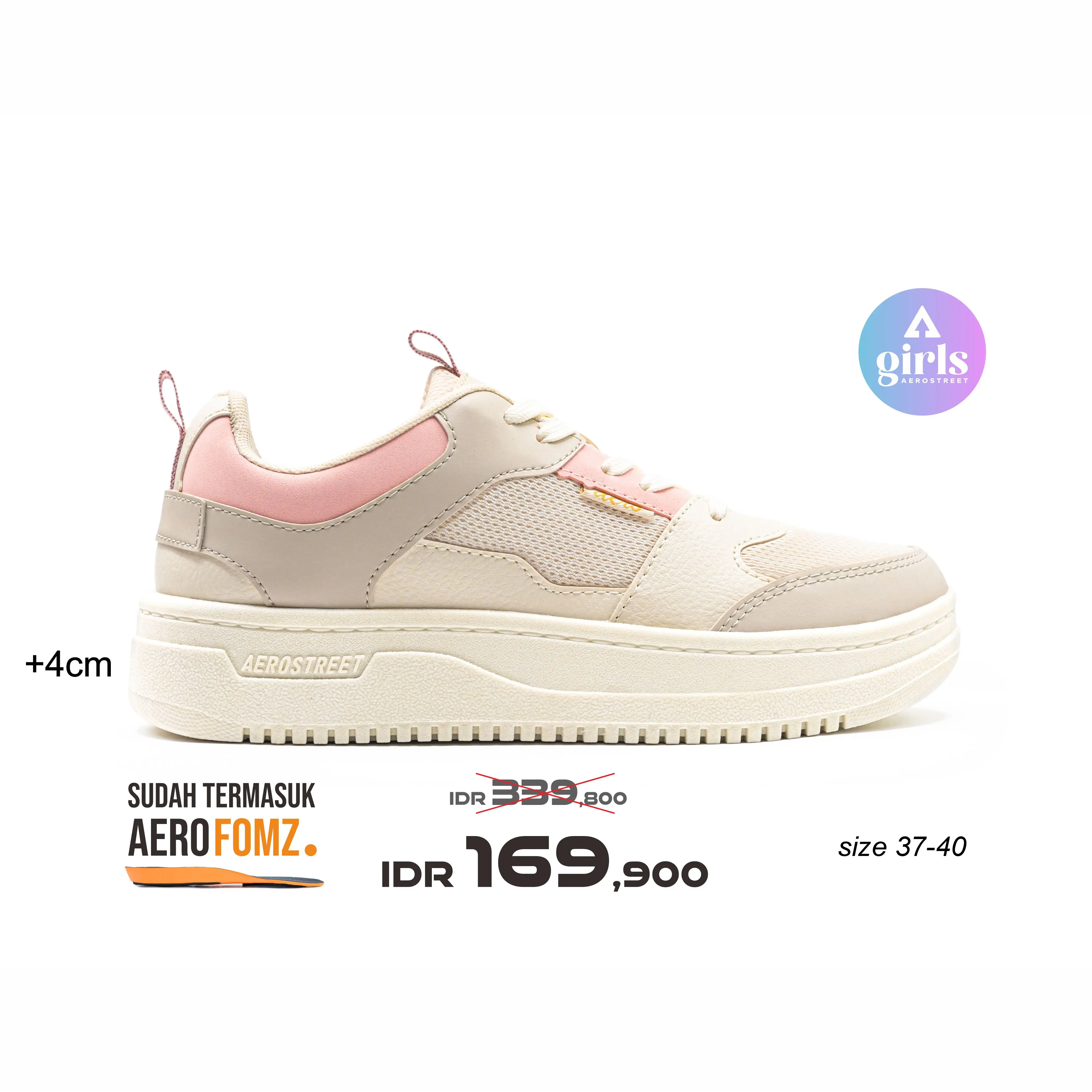 Aerostreet 37-40 Evelyn Putih Natural Krem Merah Muda - Sepatu Sneakers Wanita