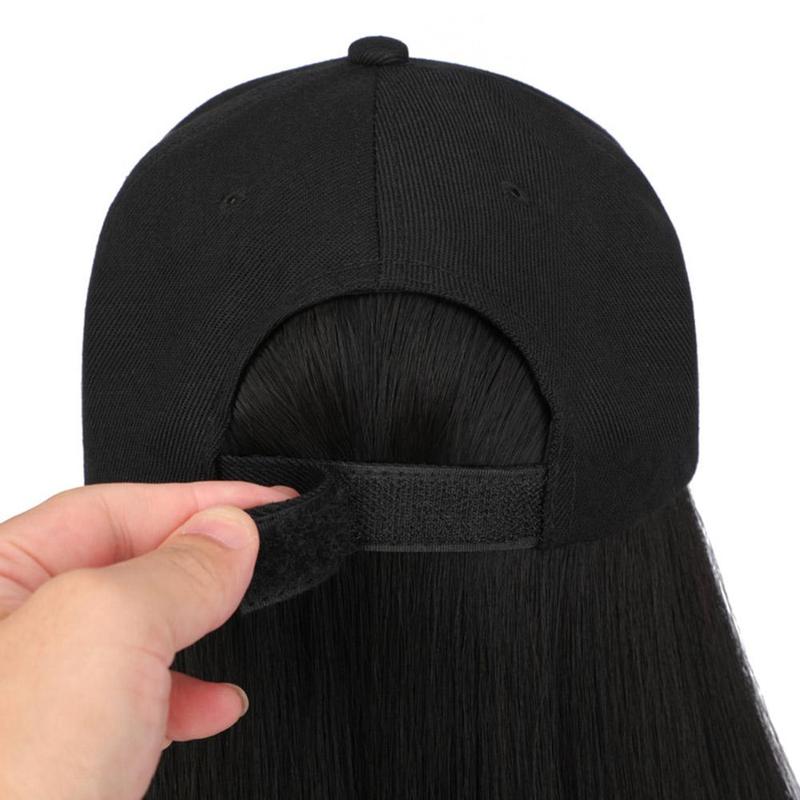 Fashion wig, black hat, hat, long wig, baseball cap, long straight hair, hat with wig m8j9 5