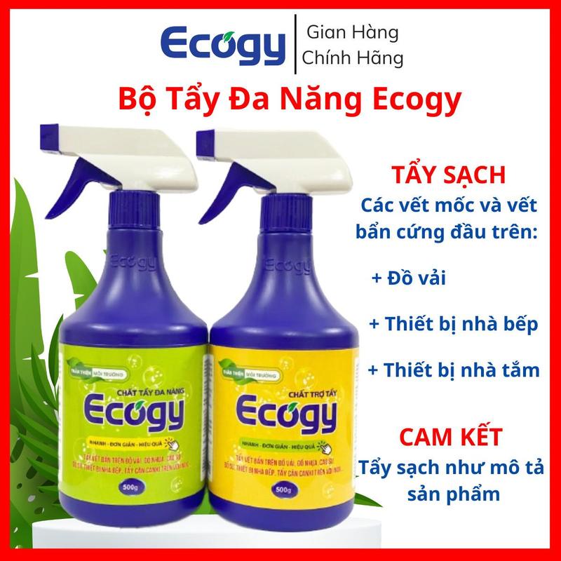ECOGY ; Deal độc quyền - Bộ tẩy đa năng Ecogy 1000g 2 chai; Hỗ trợ làm sạch vết mốc thâm kim vết đồ ăn không dính màu vết đồ uống vết két mồ hôi trên đồ vải; Sản phẩm dạng nước có vòi xịt; Trọng lượng 1000g 2 chai