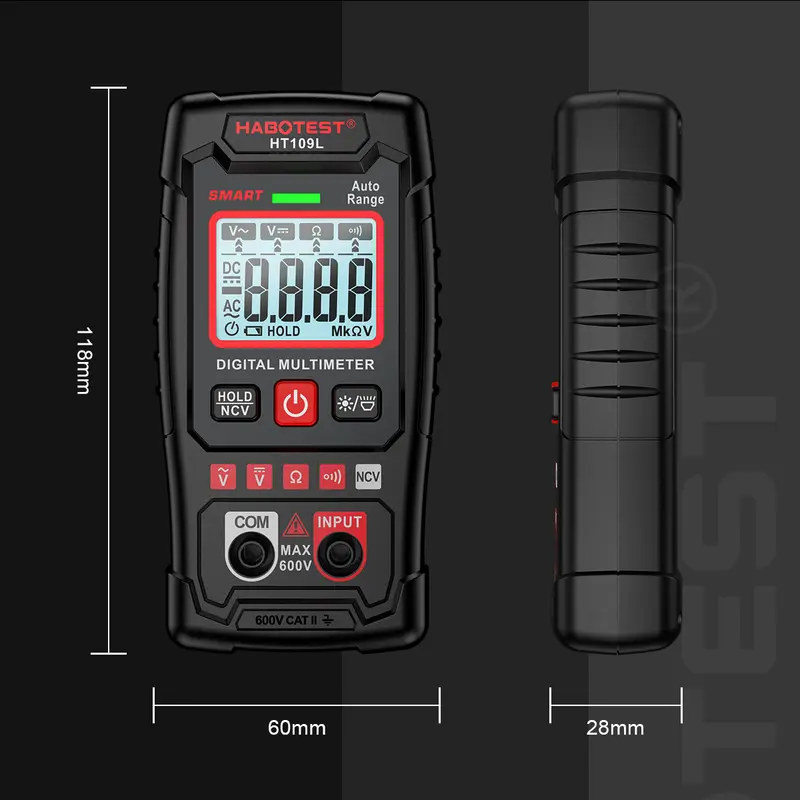 Đồng Hồ Vạn Năng Kỹ Thuật Số, HABOTEST HT109L, 600V AC / DC, 4000 Số Đếm, Độ Chính Xác Cao, Chống Cháy, Đồng Hồ Vạn Năng Thông Minh, Không Cần Di Chuyển, Không Tiếp Xúc, Nhận Dạng Tự Động, [Không Bao Gồm Pin] Còn Hàng 3
