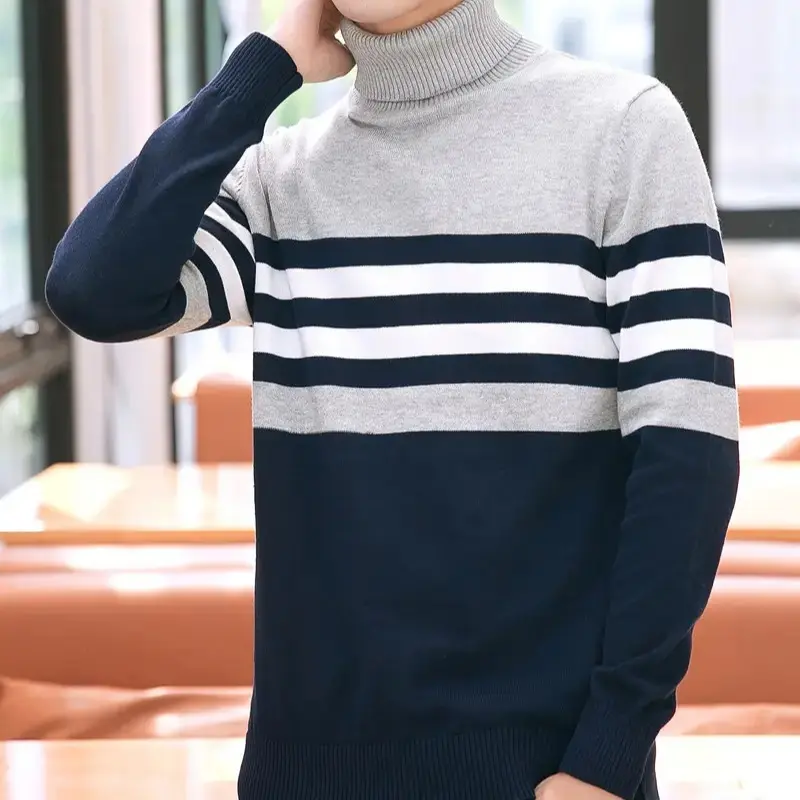 MF Sweater Rajut Pria Turtleneck Korean Style Slim Fitting Knite Wear / Baju Jaket Kerah Tinggi Lengan Panjang Tebal LN CROSS 3