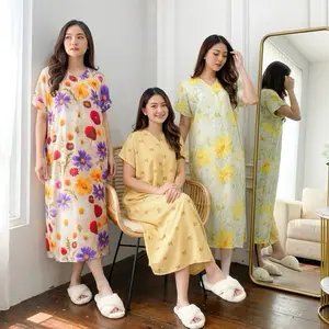 Daster Semata kaki Rayon Premium Homewear Santai A-Line Santai Wanita Busui Dress Panjang Dewasa Motif Bumil