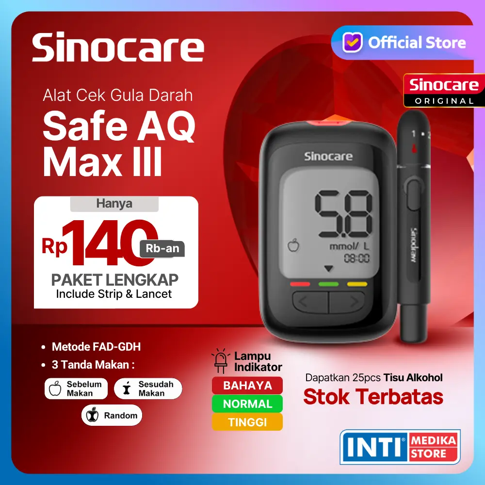 SINOCARE - Alat Cek Gula Darah SAFE AQ MAX III | Set Lengkap Cek Diabetes Instant