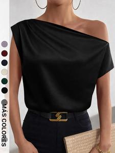 Blusa lisa para mujer, top chic de un hombro para uso diario, ropa de damas para todas las estaciones, blusas bonitas y a la moda, atuendos casuales para mujer