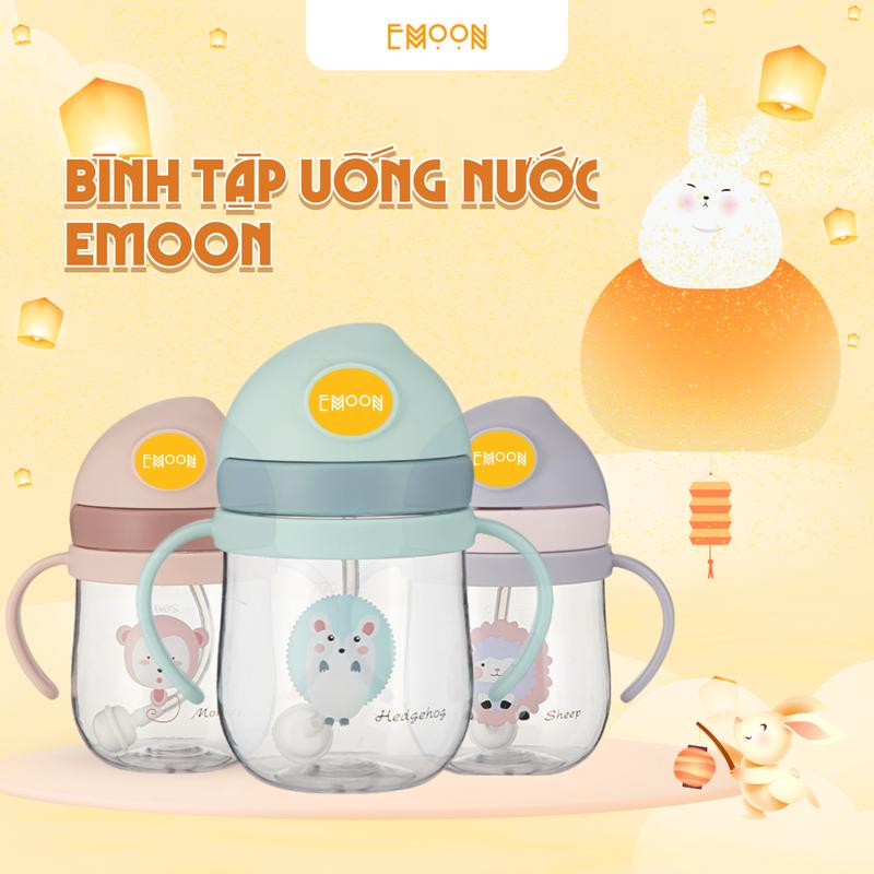 (Giao Hỏa Tốc) Bình Nước Emoon Cho Bé 250ml, Ống Hút Silicon Mềm Có Van Chống Sặc, Bình Tập Hút Nước Cho Bé Chất Liệu An Toàn Cho Bé