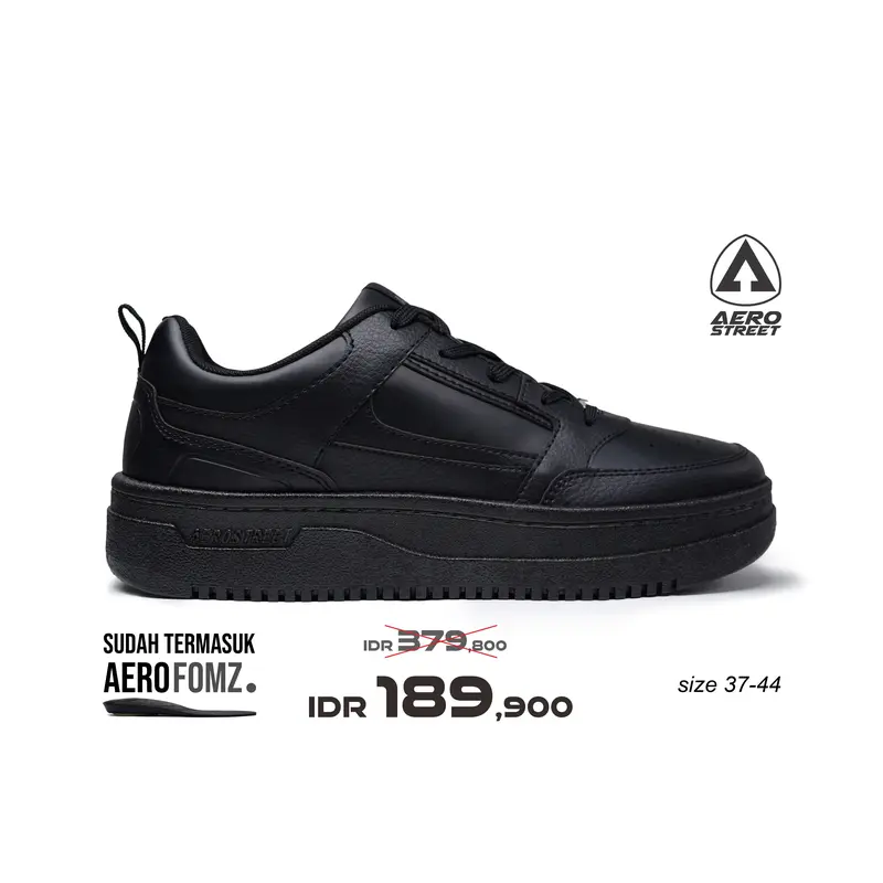 Aerostreet 37-44 Brooklyn Hitam Hitam Hitam - Sepatu Sneakers Casual Sport 0