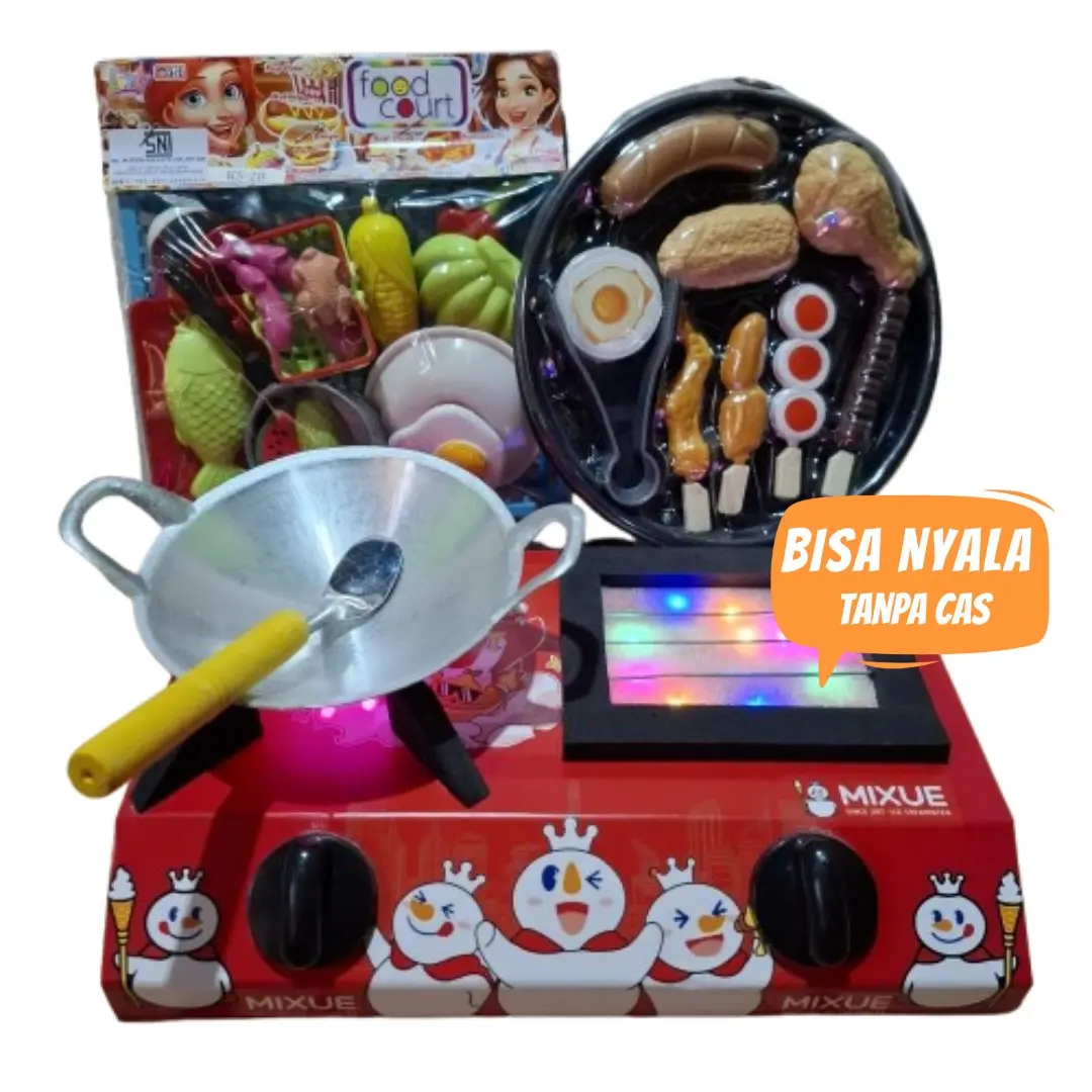 Mainan Kompor Mini Lampu LED Masak Masakan Anak Perempuan 1 Set Lengkap Toys