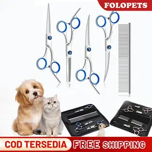FOLOPETS Set Gunting Grooming Profesional 6 Inci - Stainless Steel untuk Anjing & Kucing! (Paket Lengkap Perawatan Bulu, Desain Ergonomis & Tahan Lama, Cocok untuk Pemula & Profesional)