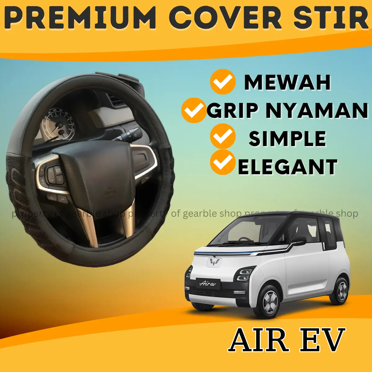 Cover Sarung Stir Wuling Air EV Setir Kulit Mobil Air EV Selimut Pelindung Model Simple Polos Mewah