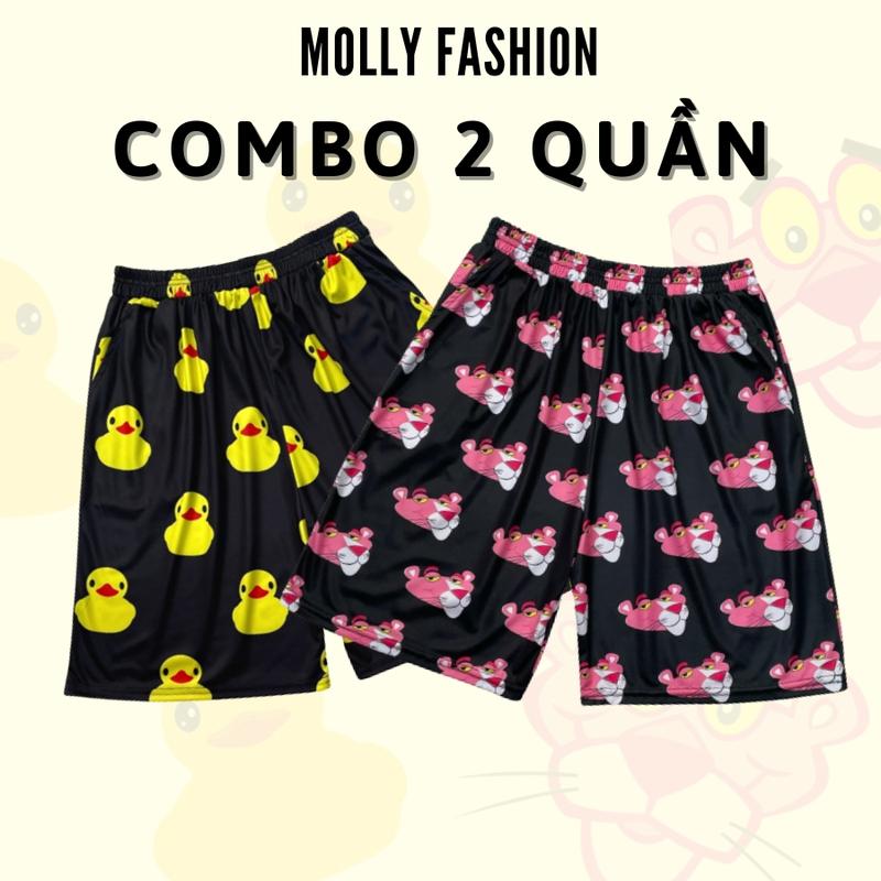 COMBO 2 Quần Short Hoạt Hình, Quần đùi thun Nam Nữ cute mặc nhà, đi chơi/ mặc ngủ thoải mái Molly Fashion
