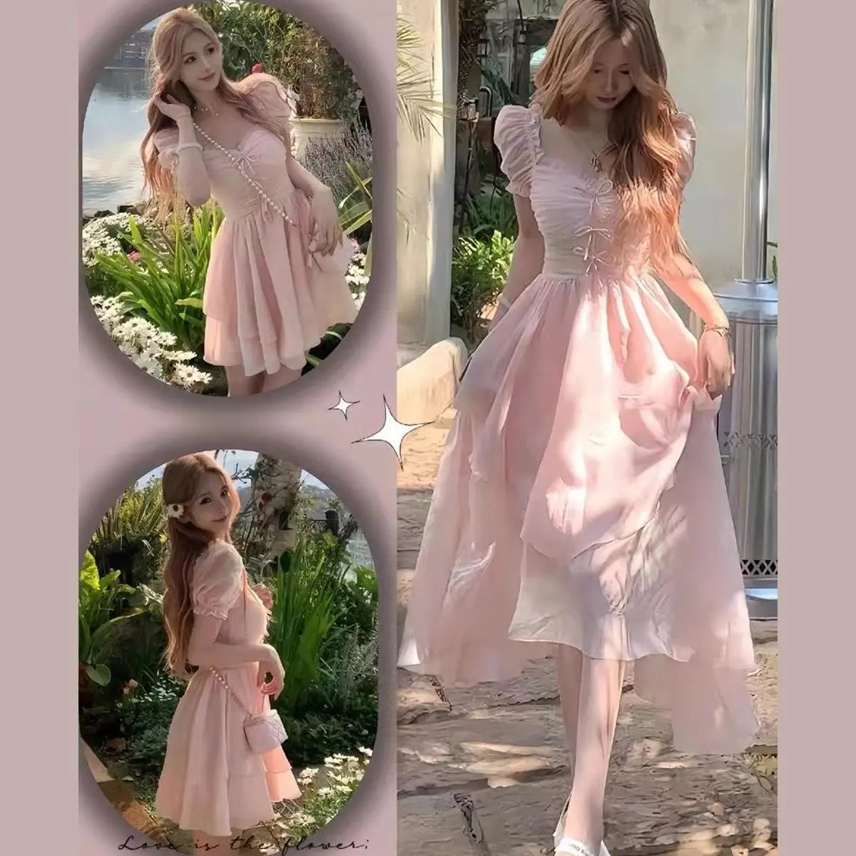 Butterfly Fairy Dress for Women Summer Slim and Sweet Princess Dress French Long and Short Fairy Short Sleeve Dress