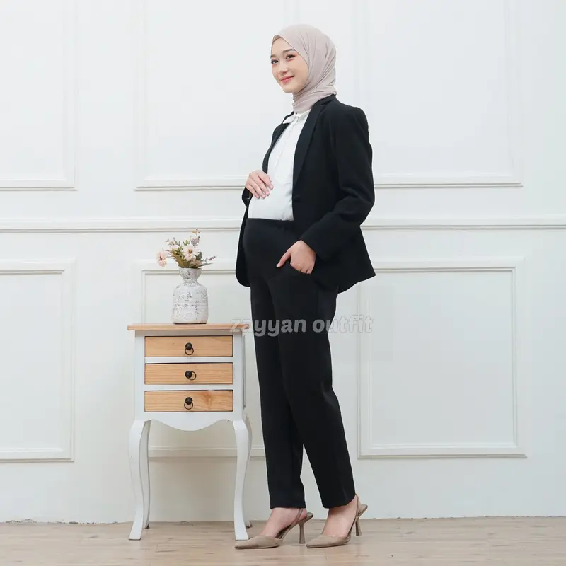 Celana Ibu Hamil Kerja Scuba Premium Jumbo Wanita Office Termurah pinggang elastis Hitam navy scuba 3