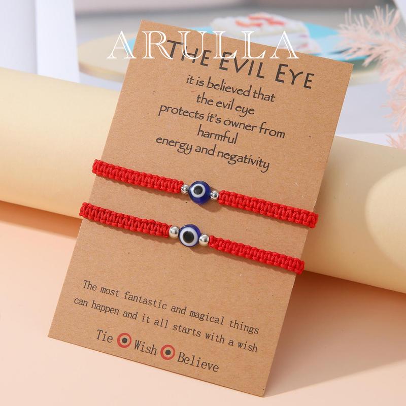 Vòng Tay Phước Lành Mắt Quỷ Thổ Nhĩ Kỳ, Arulla, Hạt Phẳng Resin Sáng Tạo, Dây Dệt Tay, Bộ Vòng Tay Dây Đỏ, Unisex 1