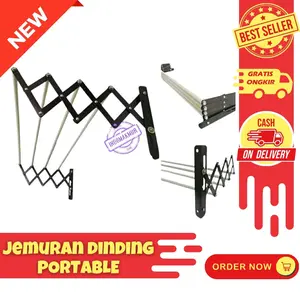 Jemuran Dinding Besi Tebal 4 Pipa Portable Lipat Minimalis baju