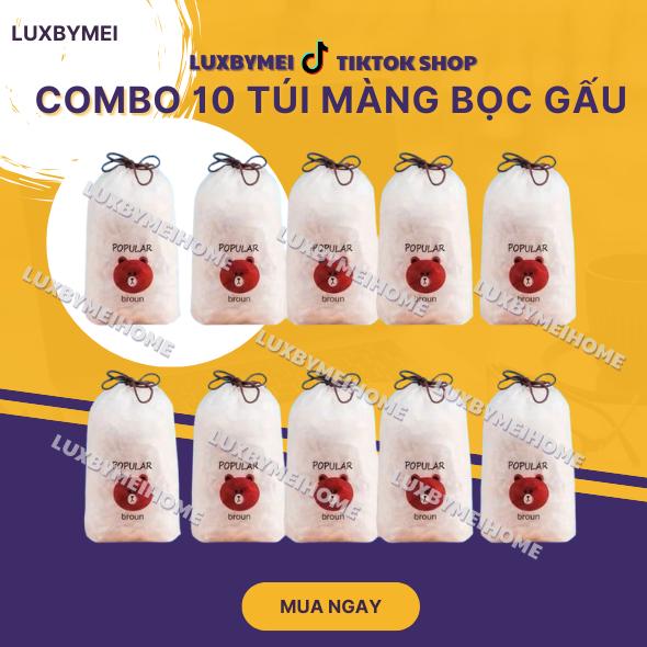 Combo 10 Túi Màng Bọc Thực Phẩm Co Giãn Siêu Dai Có Chun Kèm Túi Gấu - Mũ Chùm Đầu Dùng 1 Lần Tiện Lợi